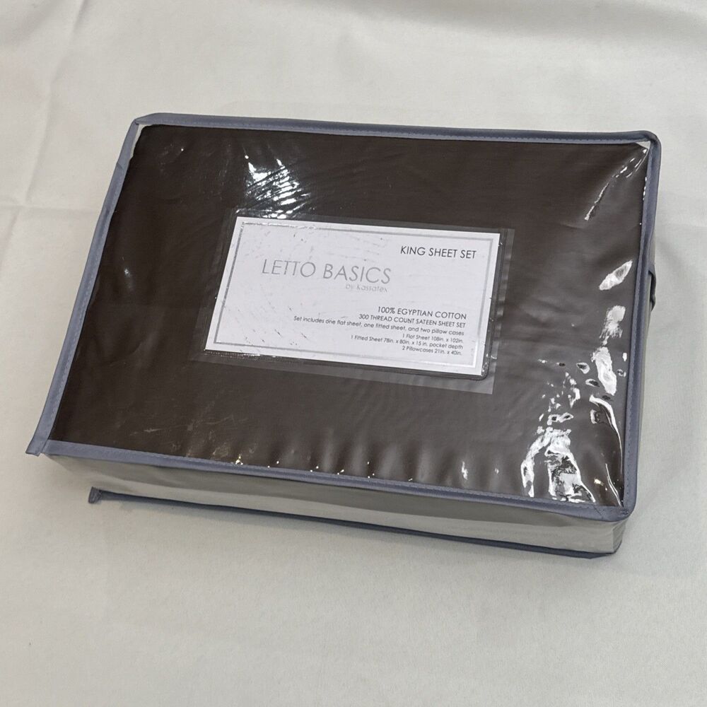 NIP Letto Basics Kassatex King Sheet Set 100% Egyptian Cotton Sateen Brown RARE